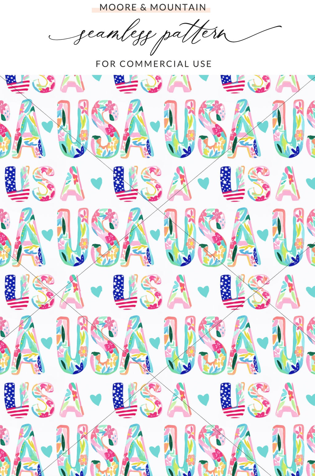 Floral and Patriotic USA Seamless Pattern Design