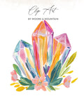 Watercolor crystals with flowers and leaves, "Clip Art by Moore & Mountain".