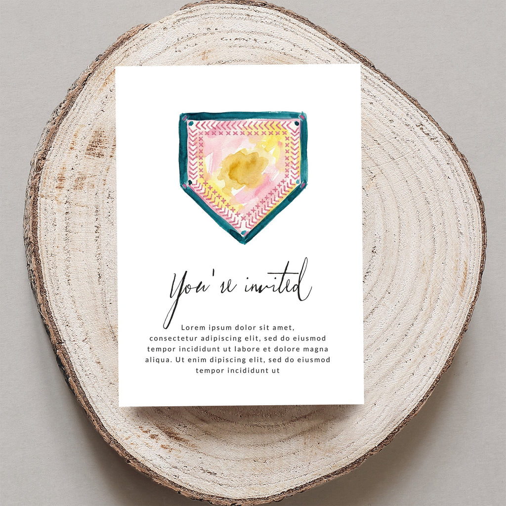 Invitation card with "You're invited" text and watercolor design.