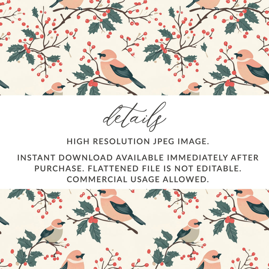 Festive Birds and Berry Branches High Resolution JPEG Image