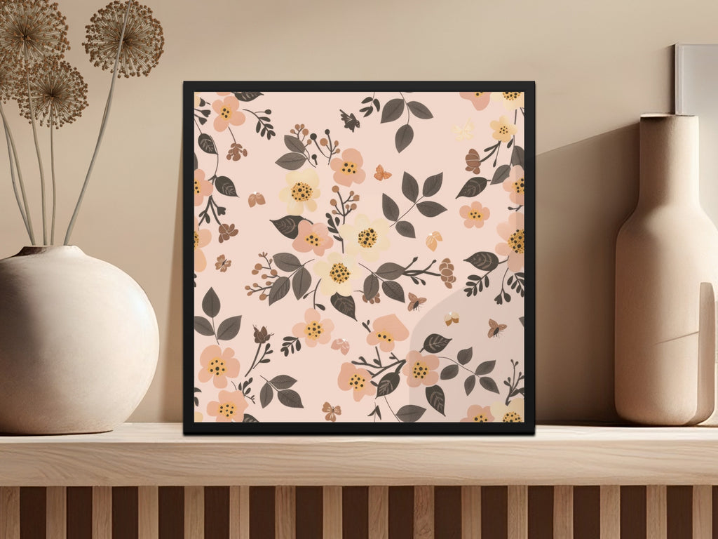 Floral Pattern Wall Art with Yellow and Pink Flowers