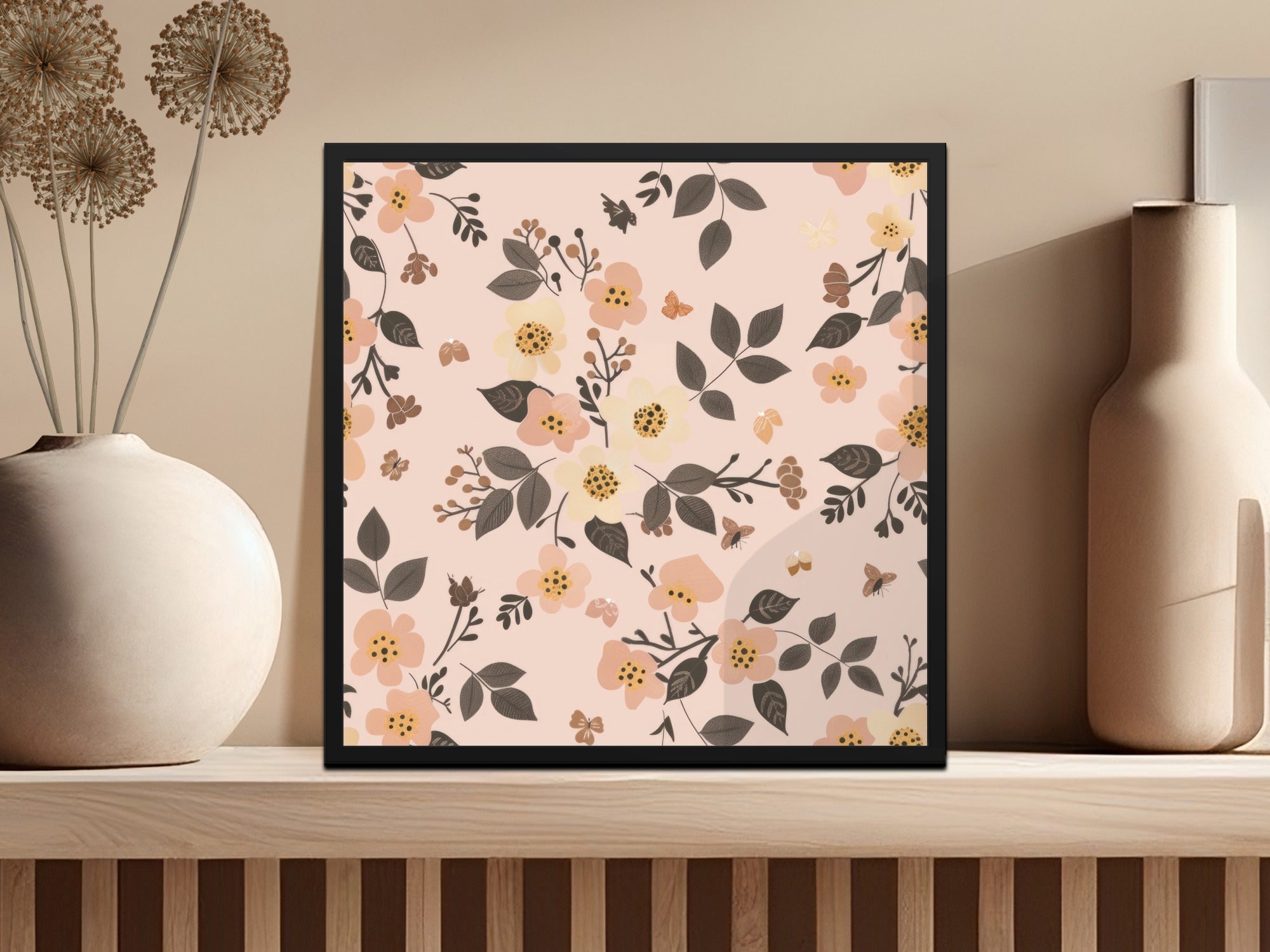 Floral Pattern Wall Art with Yellow and Pink Flowers