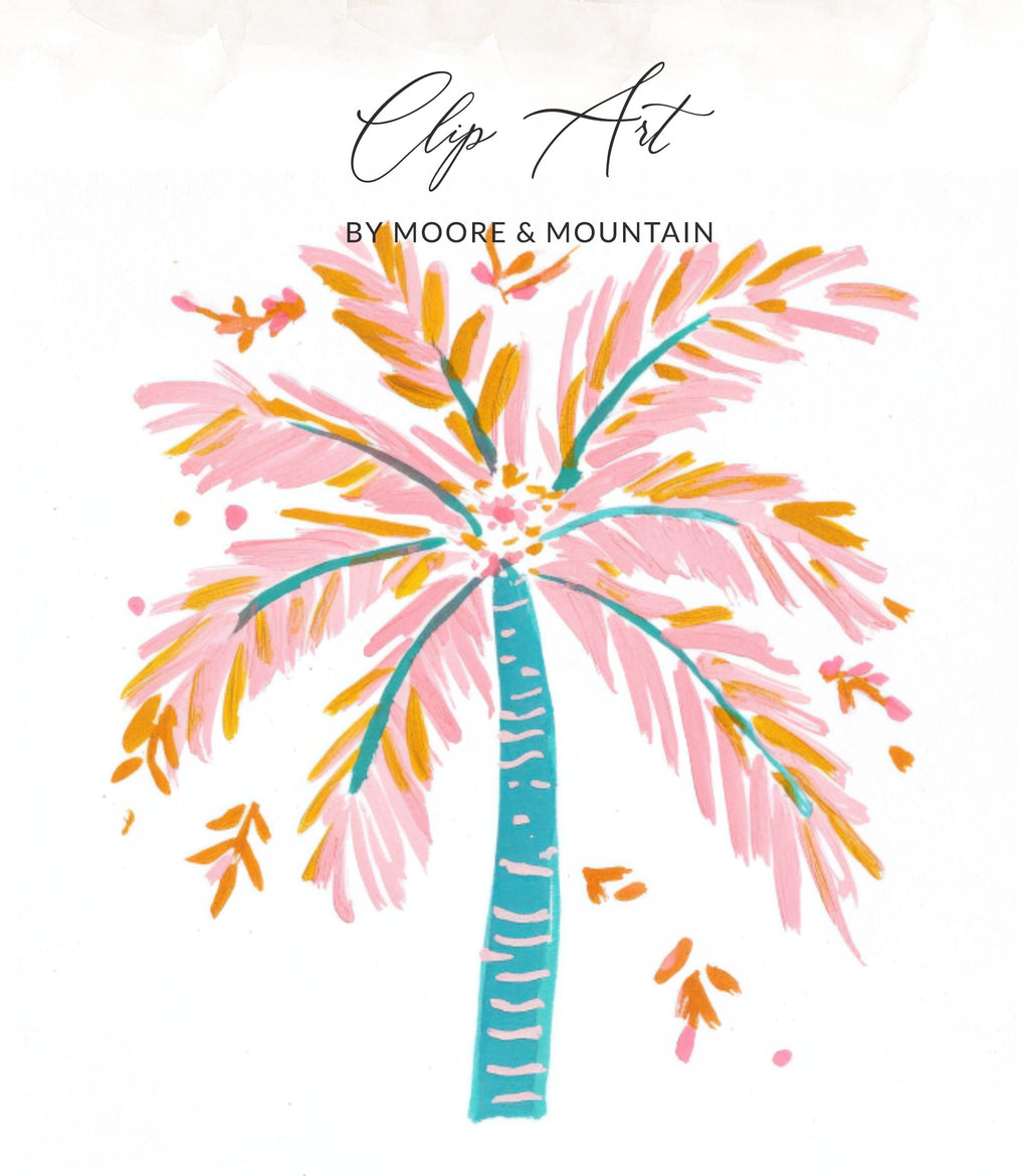 Palm tree illustration with "Clip Art by Moore & Mountain" text.