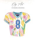 Watercolor t-shirt with floral pattern and number 8.