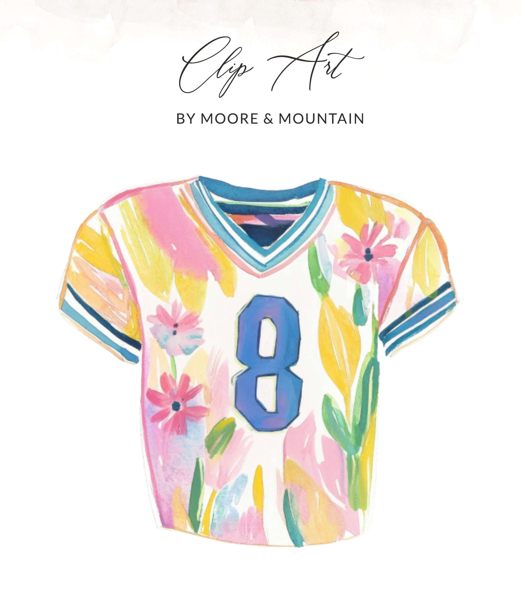Watercolor t-shirt with floral pattern and number 8.