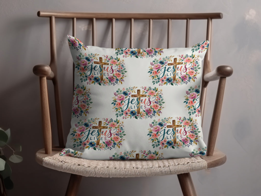 Watercolor Jesus Lives Cross Flowers Home Decor Pillow product type
Jesus Lives, Christian Faith, Religious Decor, Cross Design, Floral Wreath, Watercolor Art, Home Accent, Decorative Pillow, Accent Cushion, Easter Theme, Inspirational Gift, Spiritual Decor, Housewarming Present, Living Room Decor, Bedroom Accent, Christian Home, Graphic Pillow, Unique Design, Praise Worship, Holy Spirit