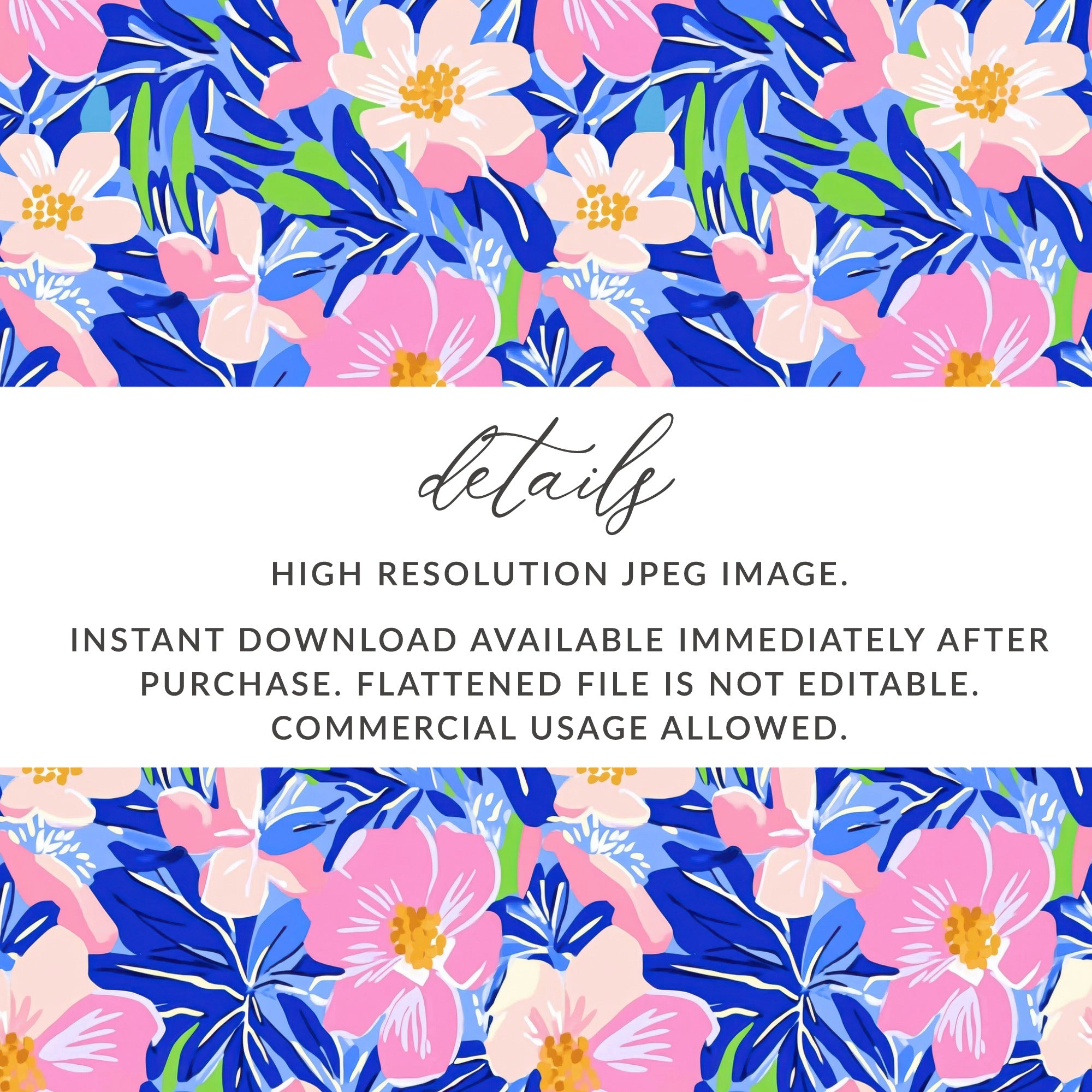 Floral pattern with handwritten "details" and download instructions.