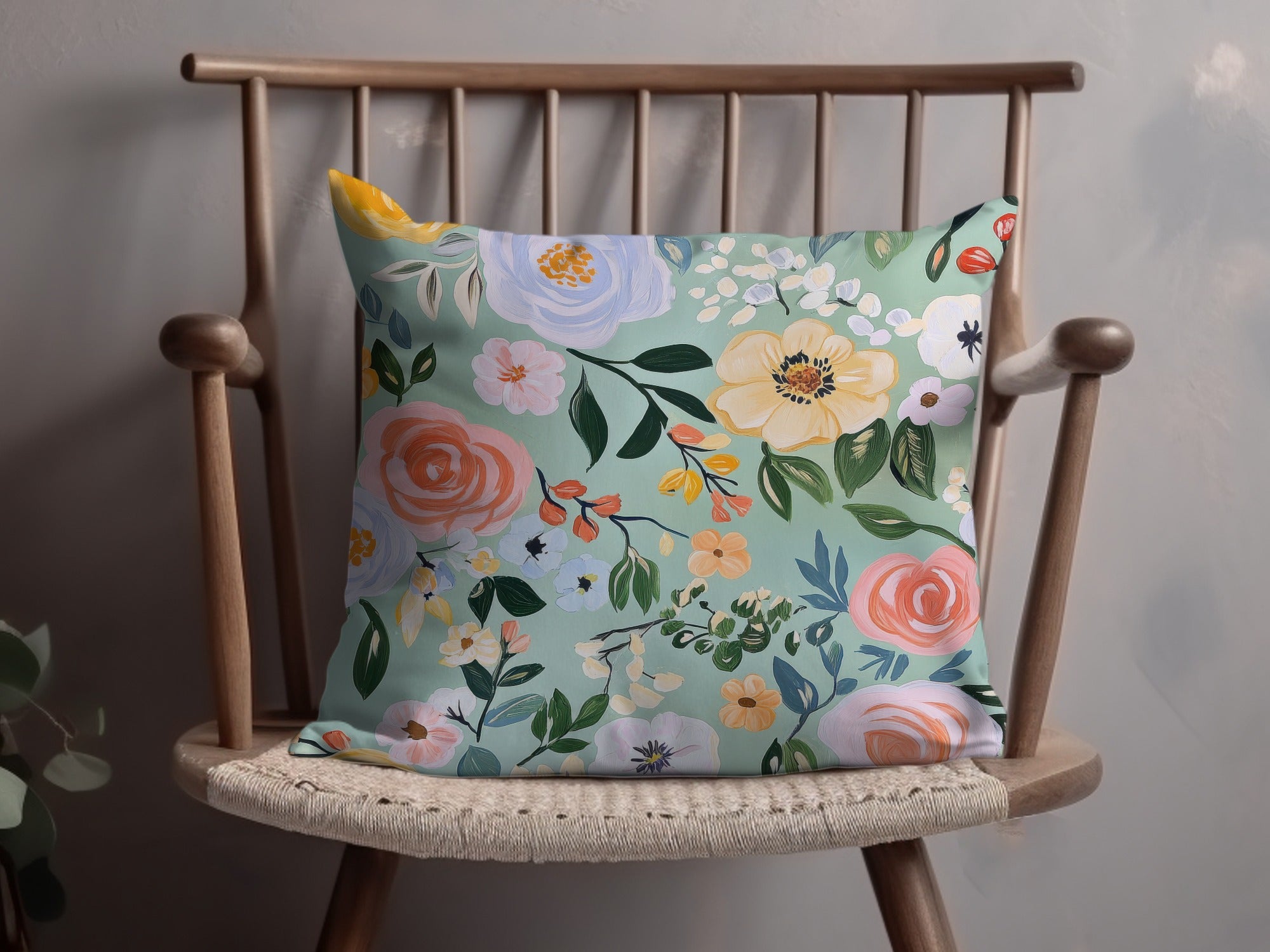 Modern Gouache Painted Mint Green Seamless Pattern, Fine Art Floral Digital Paper, Abstract Floral Print, Commercial Use