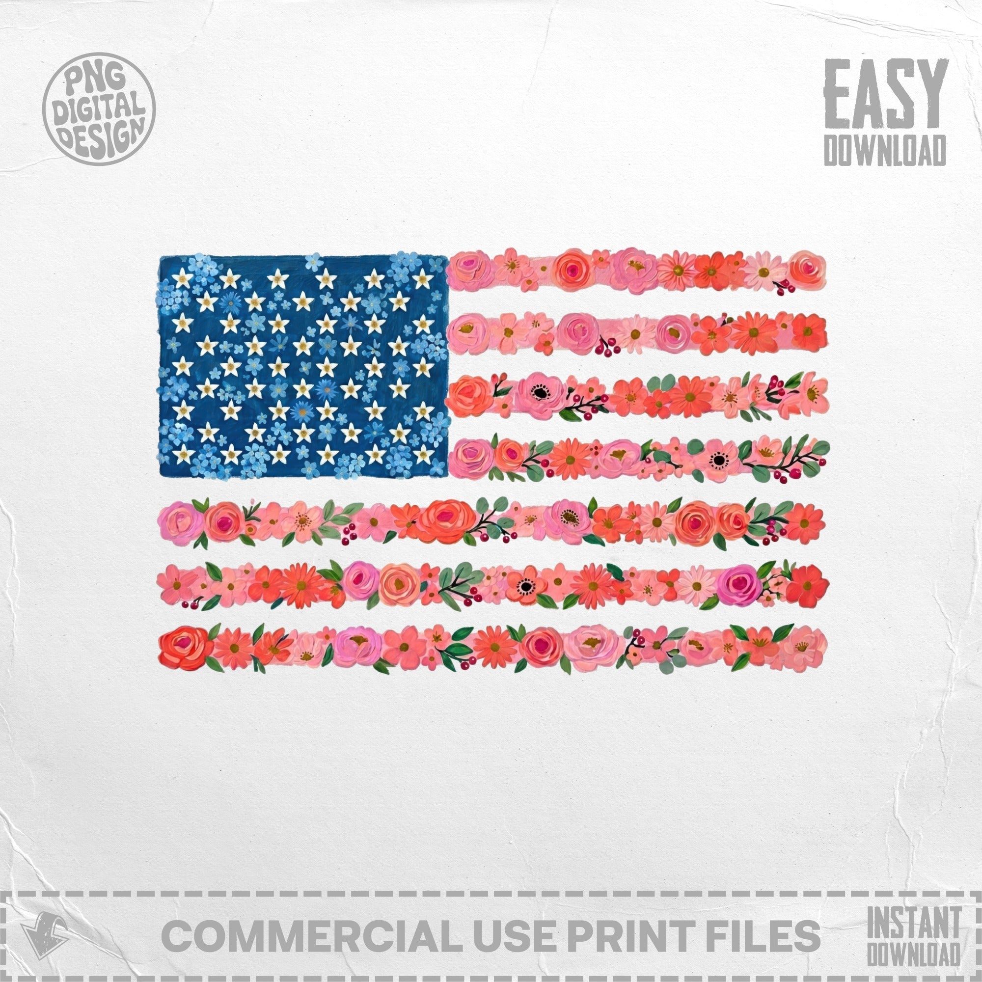 American flag made of flowers and stars.