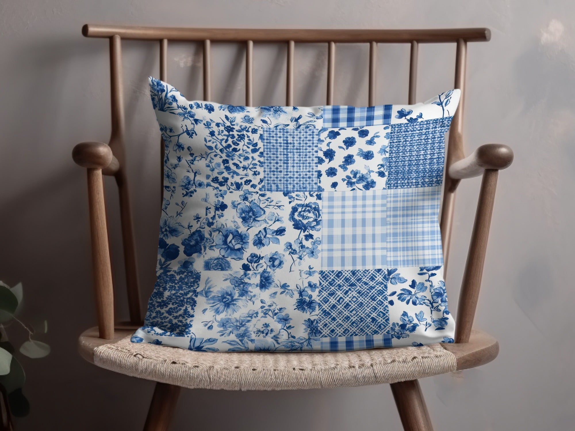 Blue and White Patchwork Floral Cushion Cover Product