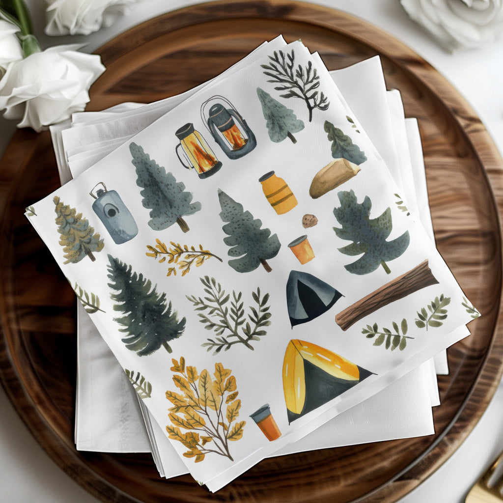 Camping Adventure Trees Lanterns Print Napkins product