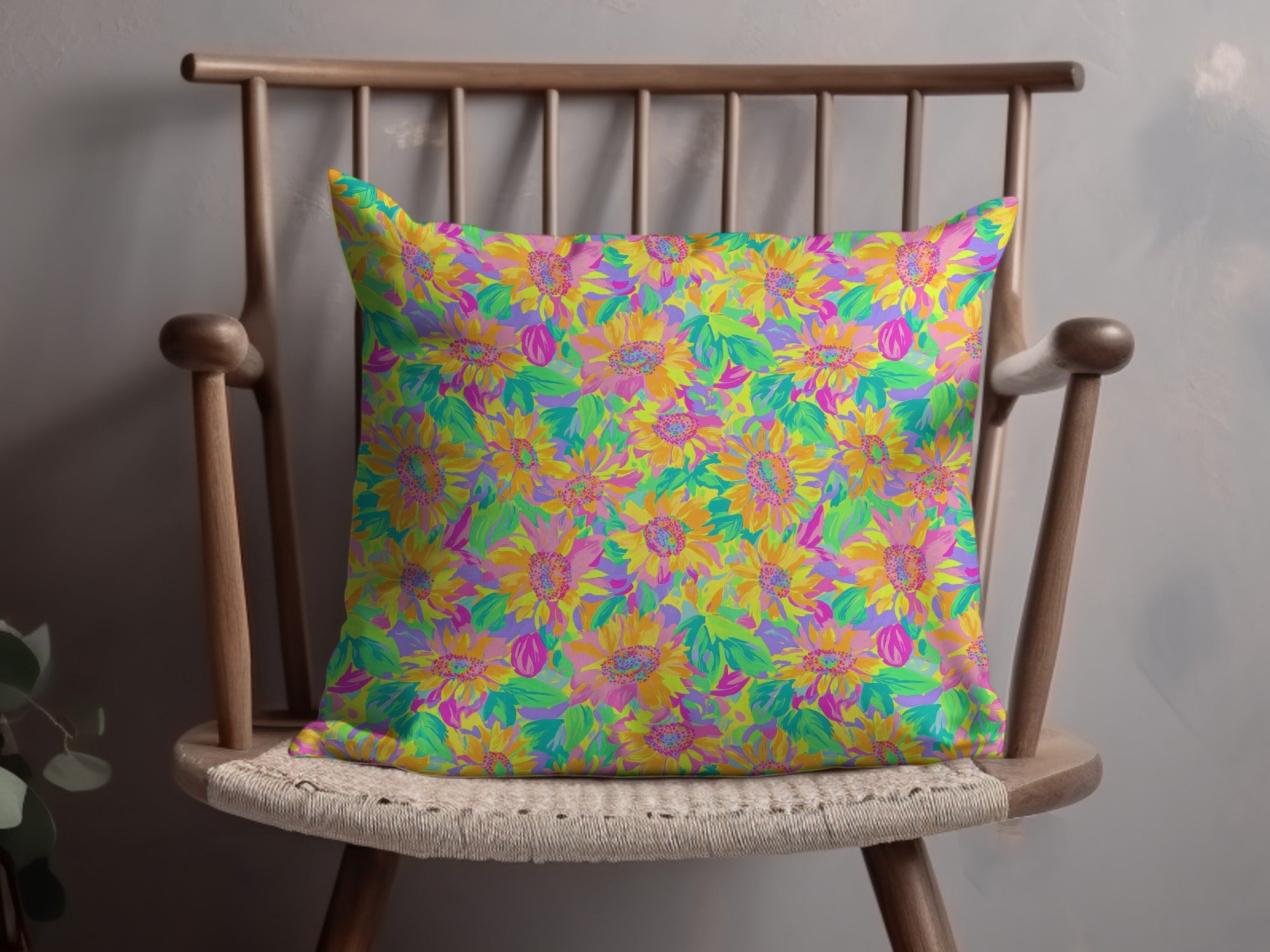 Bright Colorful Floral Pattern Decorative Pillow