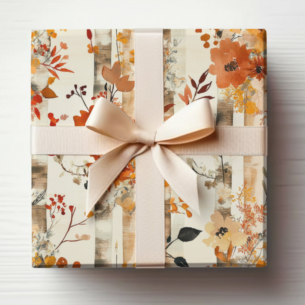 Elegant Floral Gift Wrap with Beige Ribbon accents