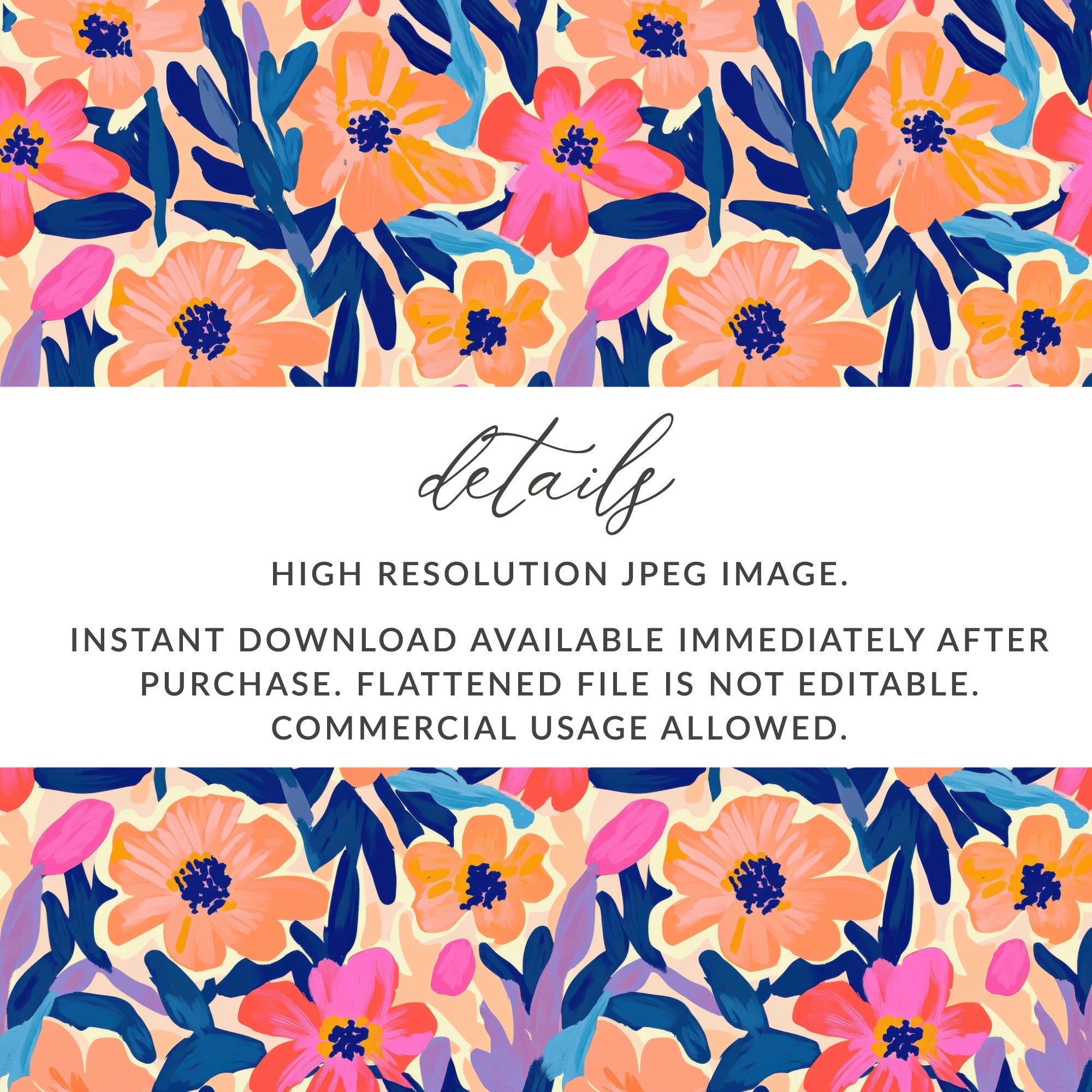 Floral pattern with text about file details and usage.