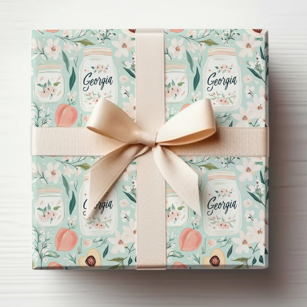 Delicate Floral and Peach Georgia Gift Wrap Paper