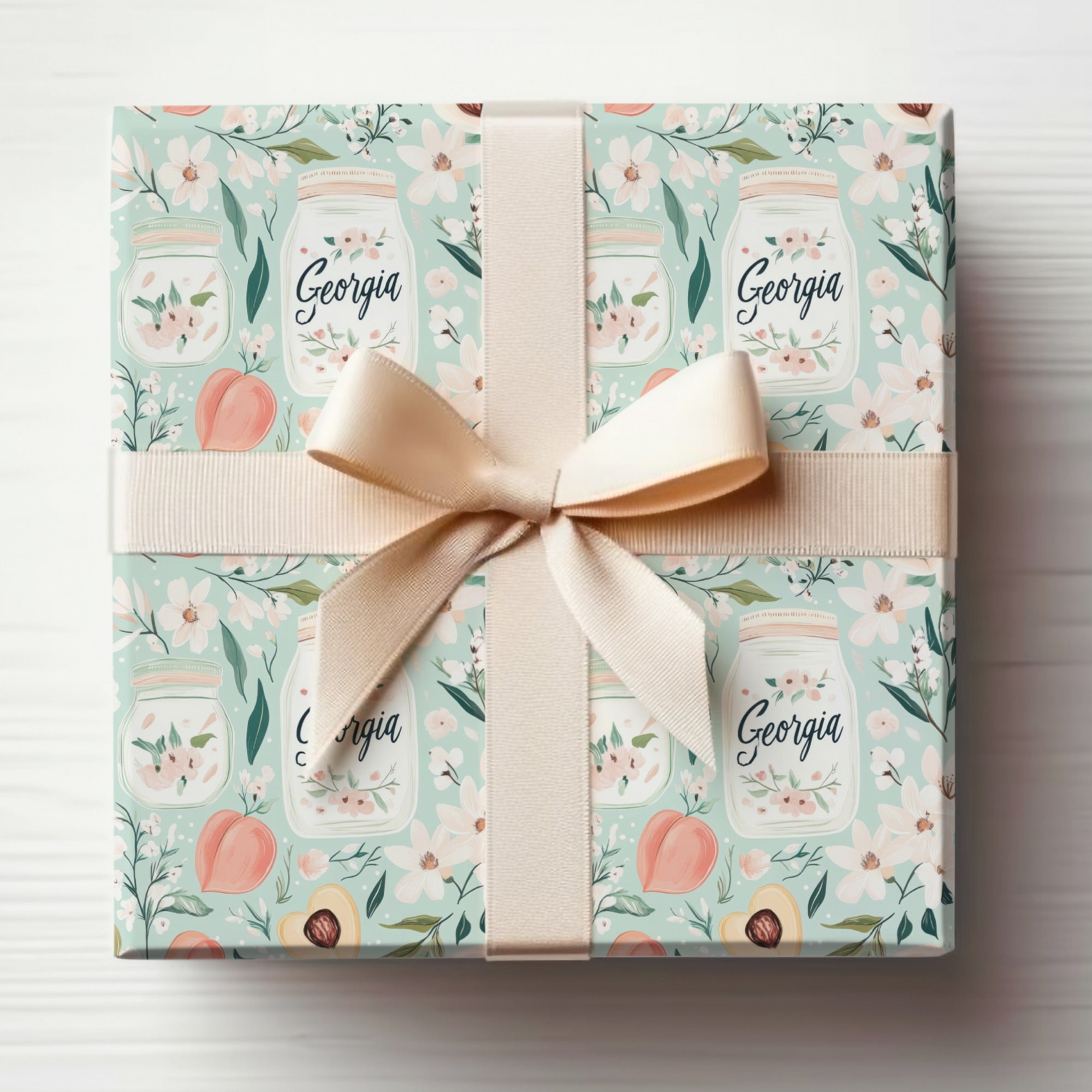 Delicate Floral and Peach Georgia Gift Wrap Paper