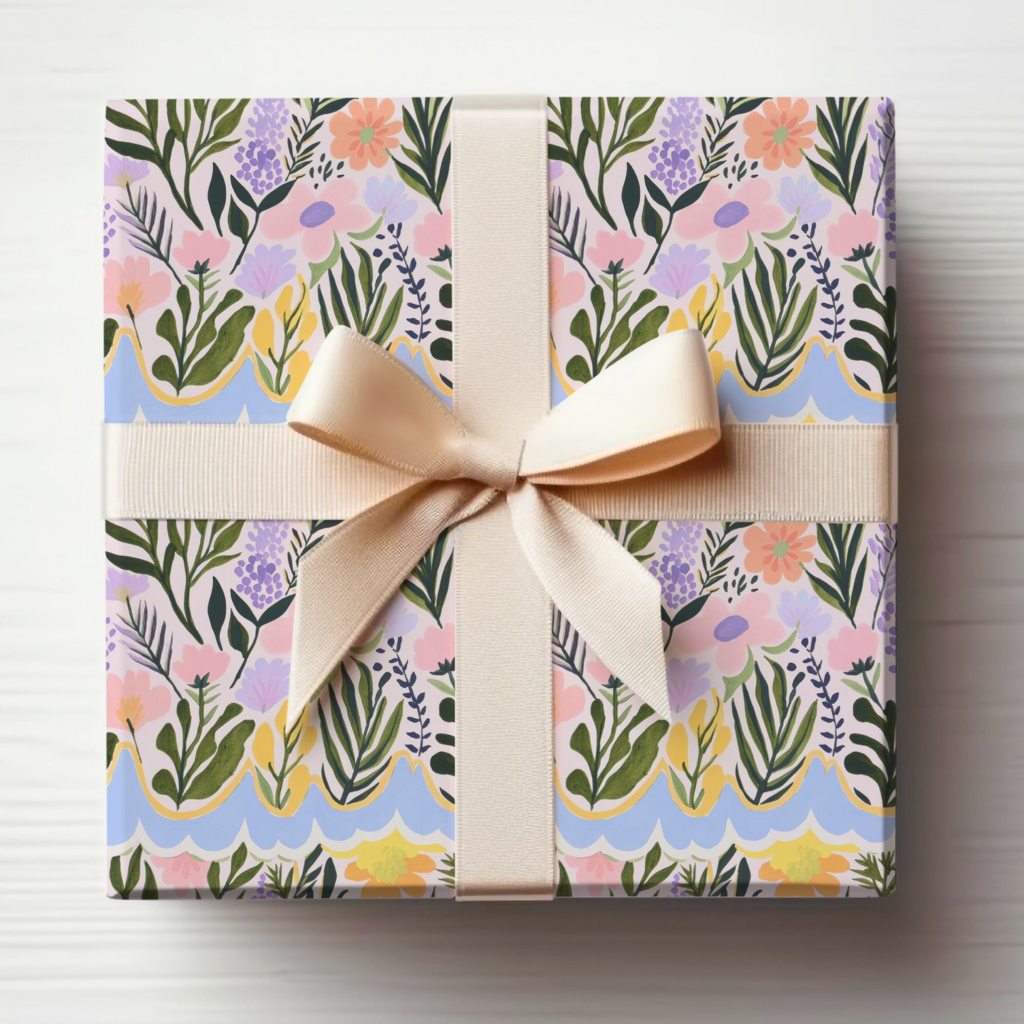 Floral Patterned Gift Box with Cream Bow Design