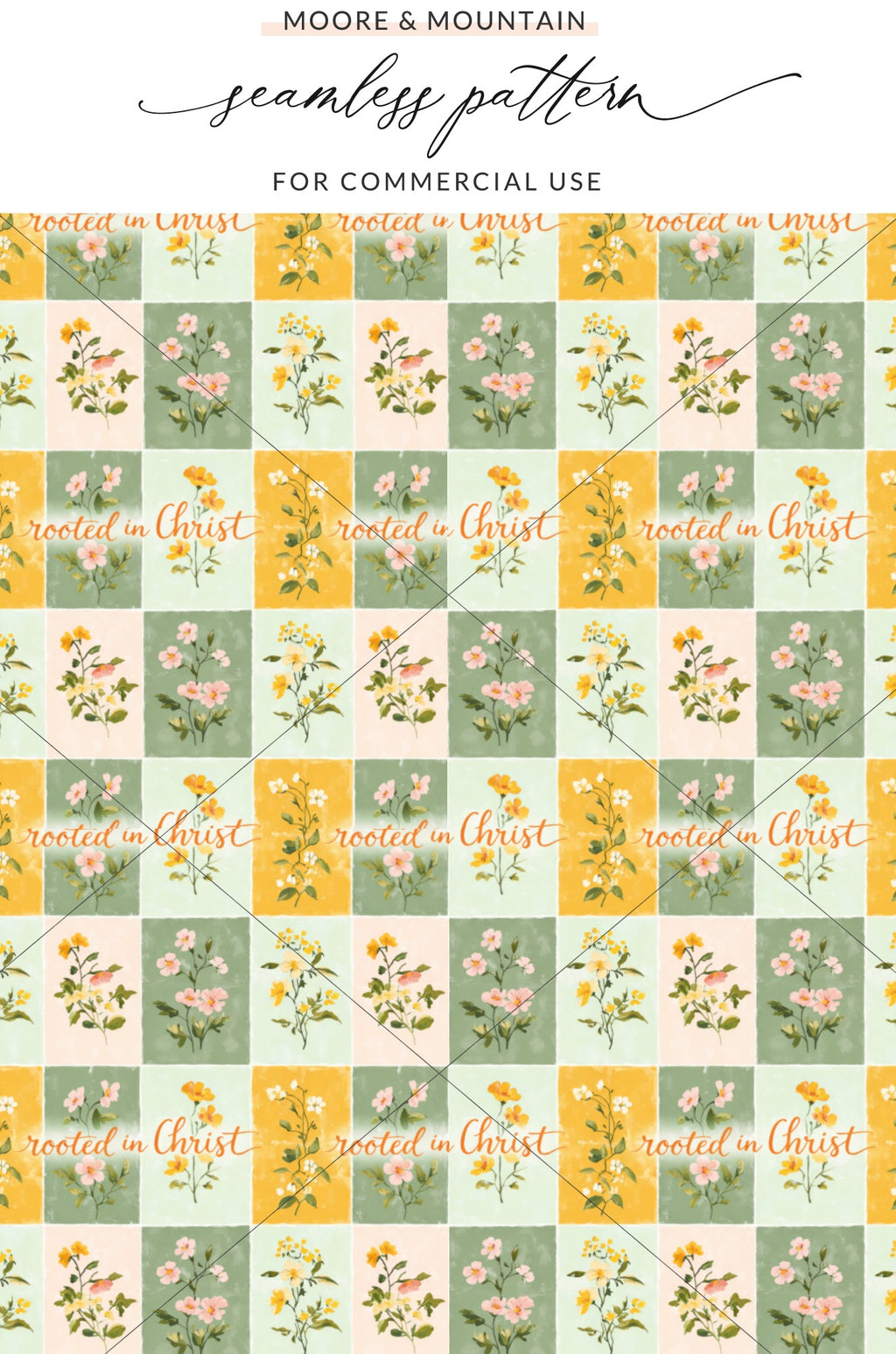 Rooted in Christ Seamless Floral Pattern for Commercial Use