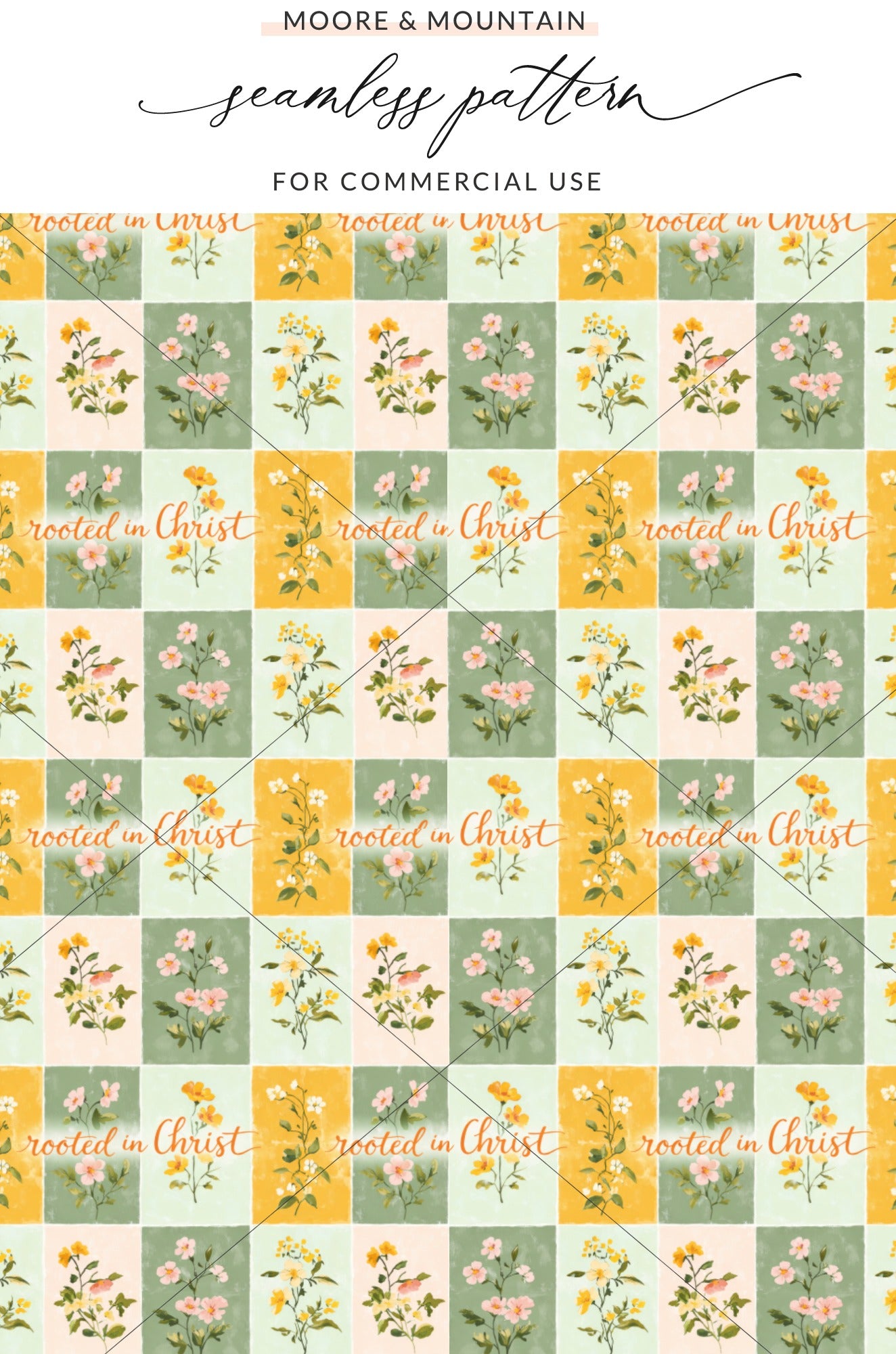 Rooted in Christ Seamless Floral Pattern for Commercial Use