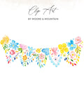 Watercolor floral garland with "Clip Art by Moore & Mountain" text.