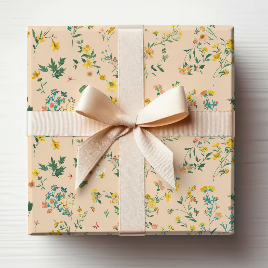 Elegant Floral Gift Box with Cream Ribbon Design