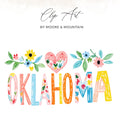"Oklahoma" text in colorful block letters with heart and flowers at top.