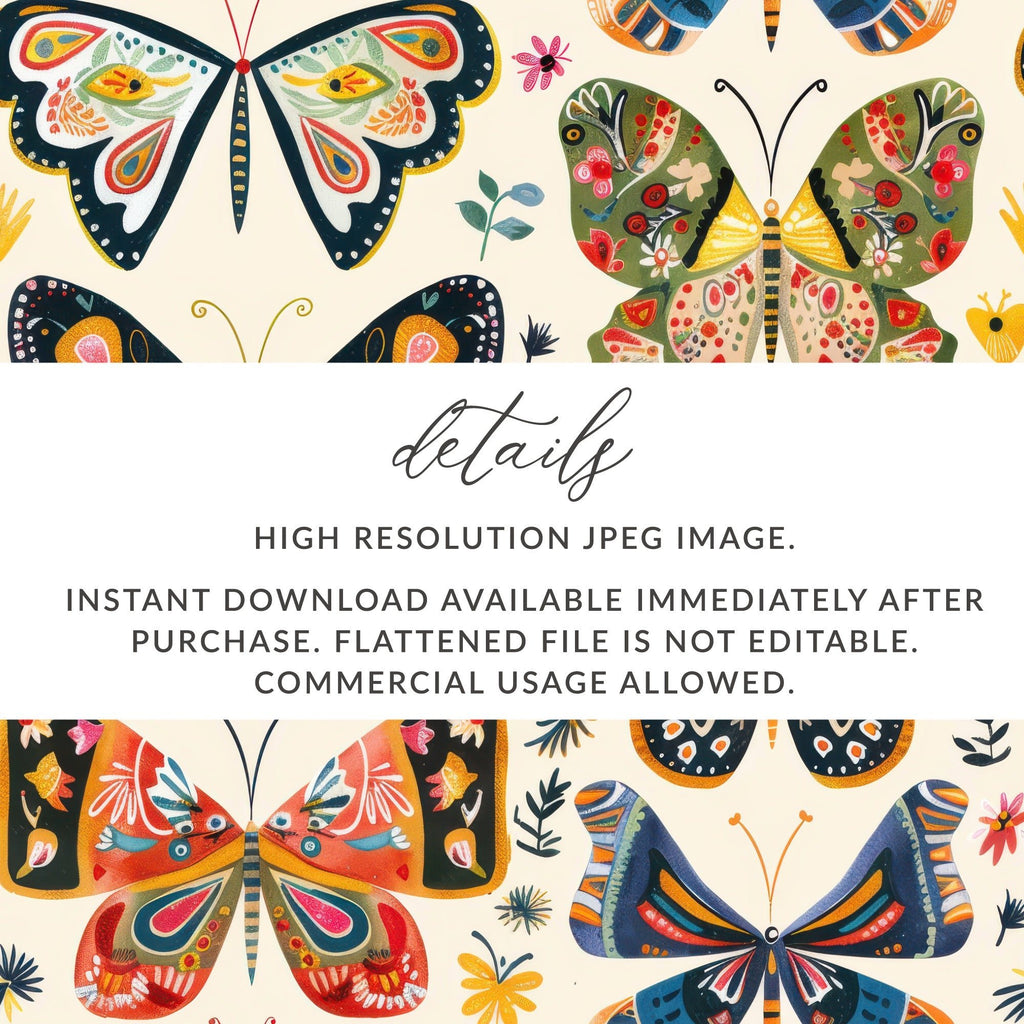 70s Butterflies Seamless Pattern, Doodle Butterfly Background, Retro Butterflies Background - Moore and Mountain