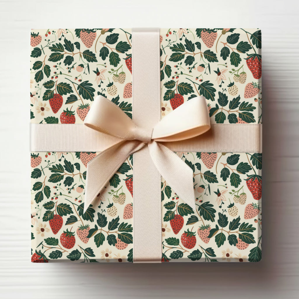 Strawberry Pattern Gift Wrap with Cream Bow Gift Wrap