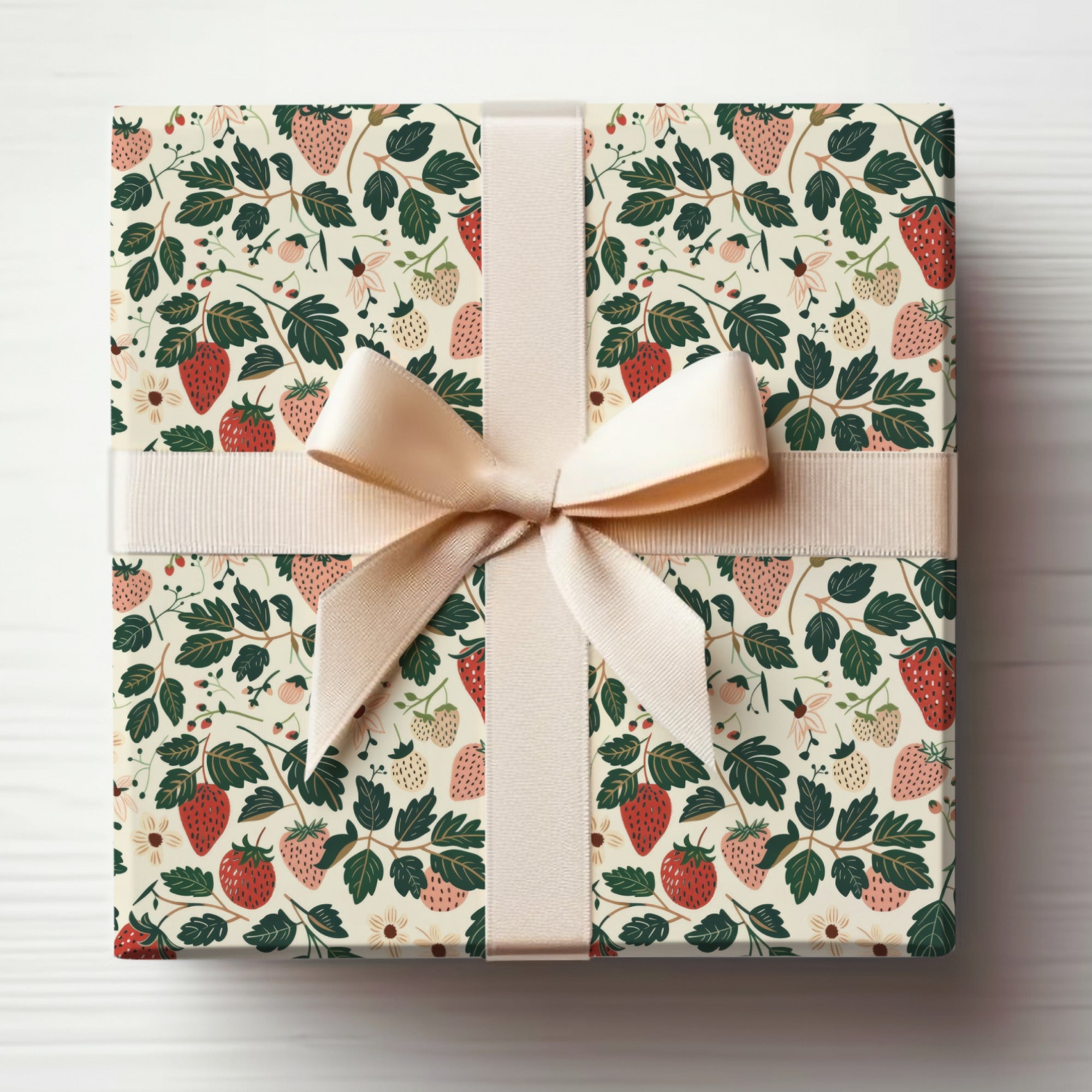 Strawberry Pattern Gift Wrap with Cream Bow Gift Wrap