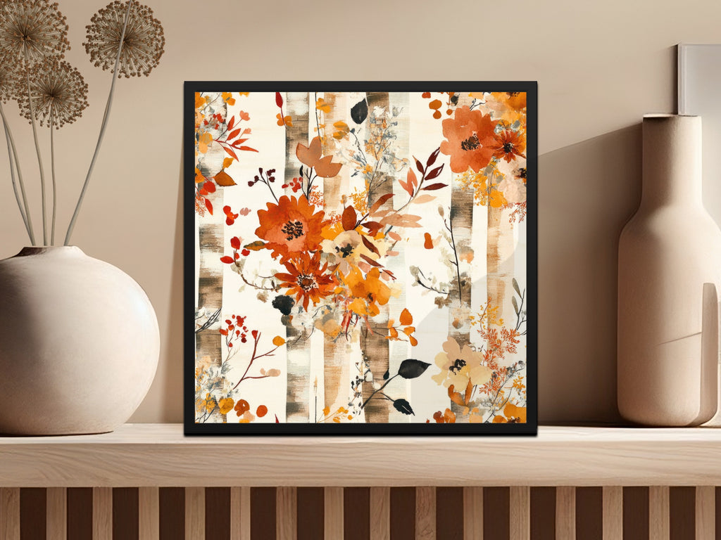 Autumn Floral and Birch Tree Framed Art Print
