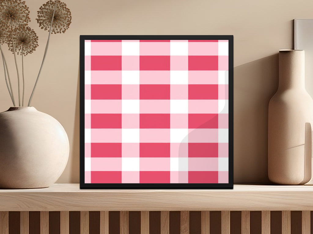 Pink and White Plaid Pattern Framed Art Print