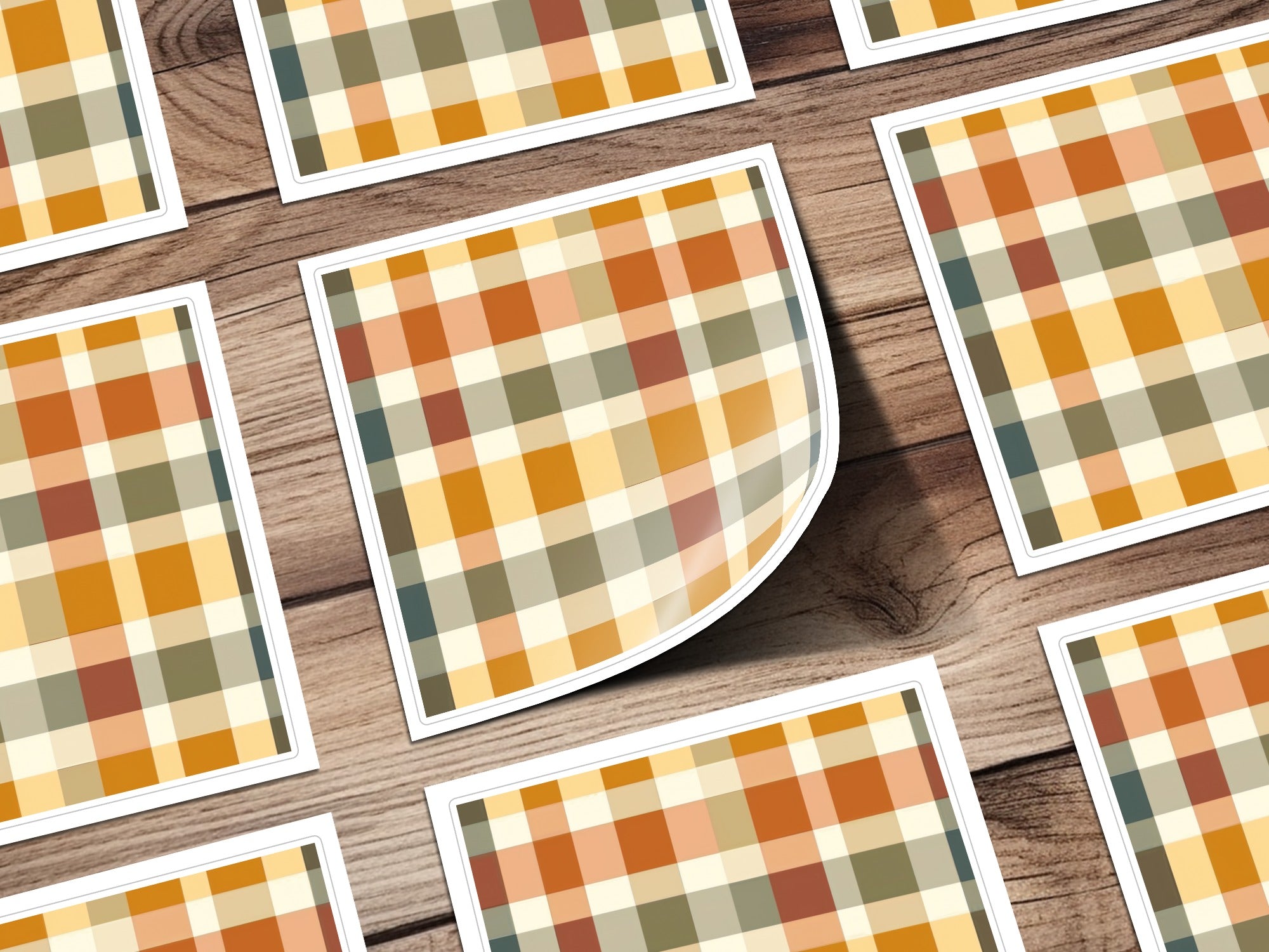 Autumn Colors Plaid Pattern Sticker Sheet for Crafts