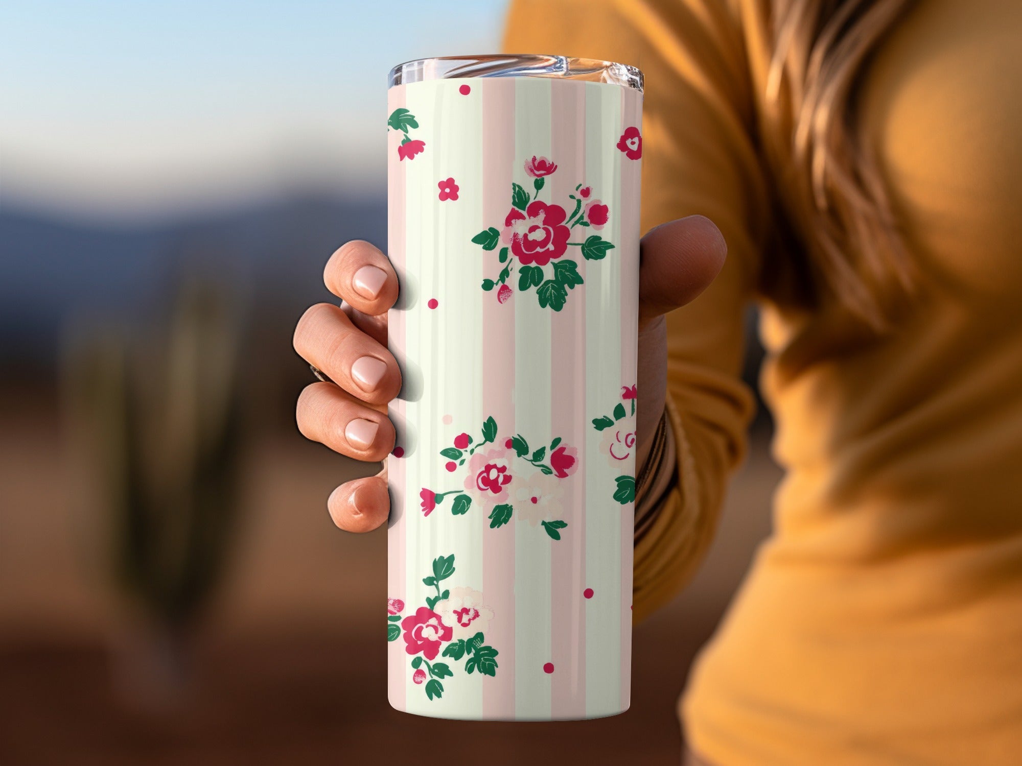 Floral Striped Design Insulated Tumbler Product