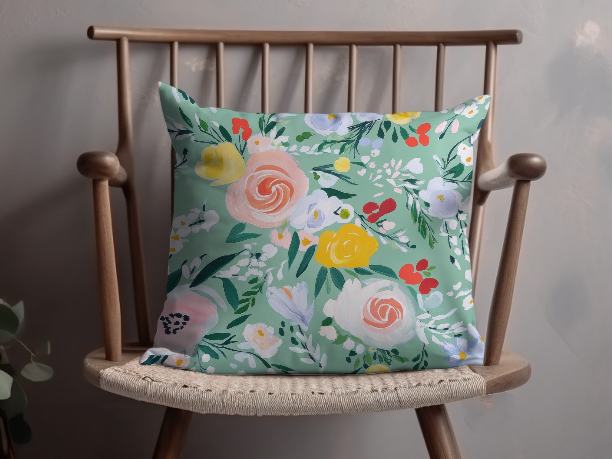 Abstract Floral Seamless Pattern, Spring Ditsy Digital Paper, Acrylic Painted, Fine Art Floral, Green and Pink, Modern Gouache