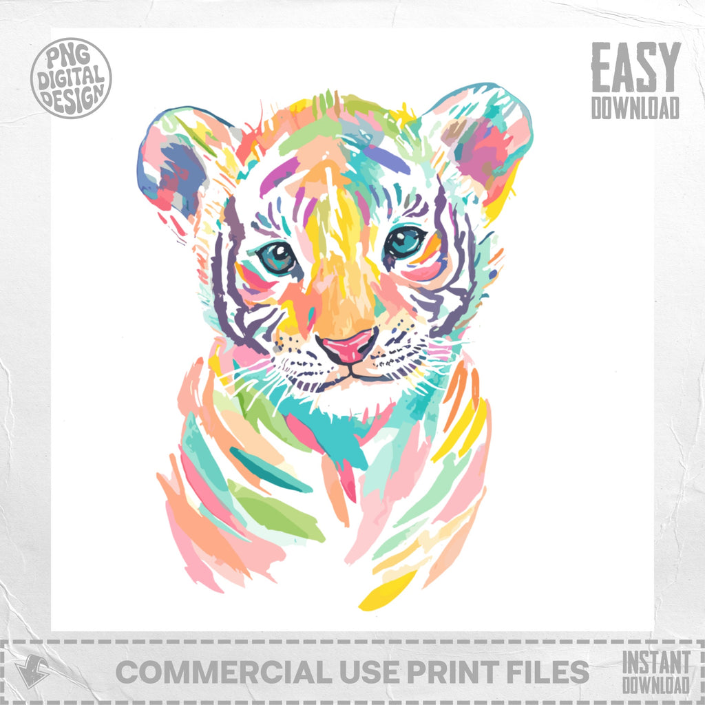 Colorful painted tiger cub illustration with "Easy Download" text.