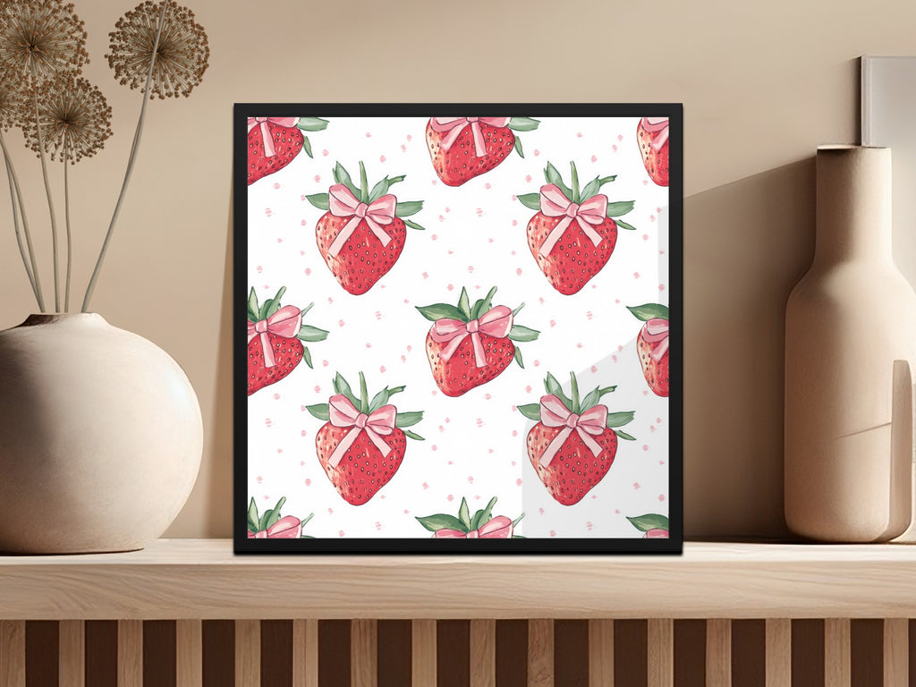 Cute Strawberry Pattern with Pink Bows Art Print Decor