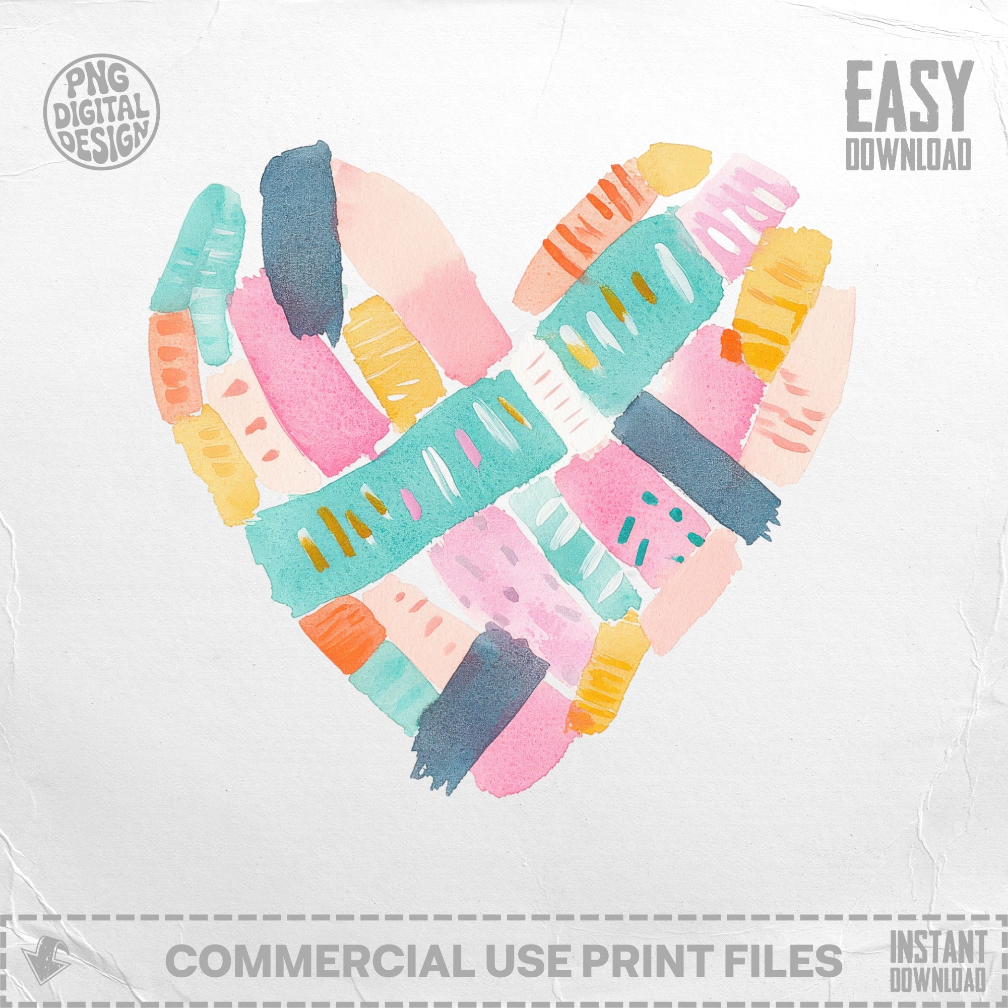 Heart shape created from colorful brushstrokes, with "Easy Download" text.
