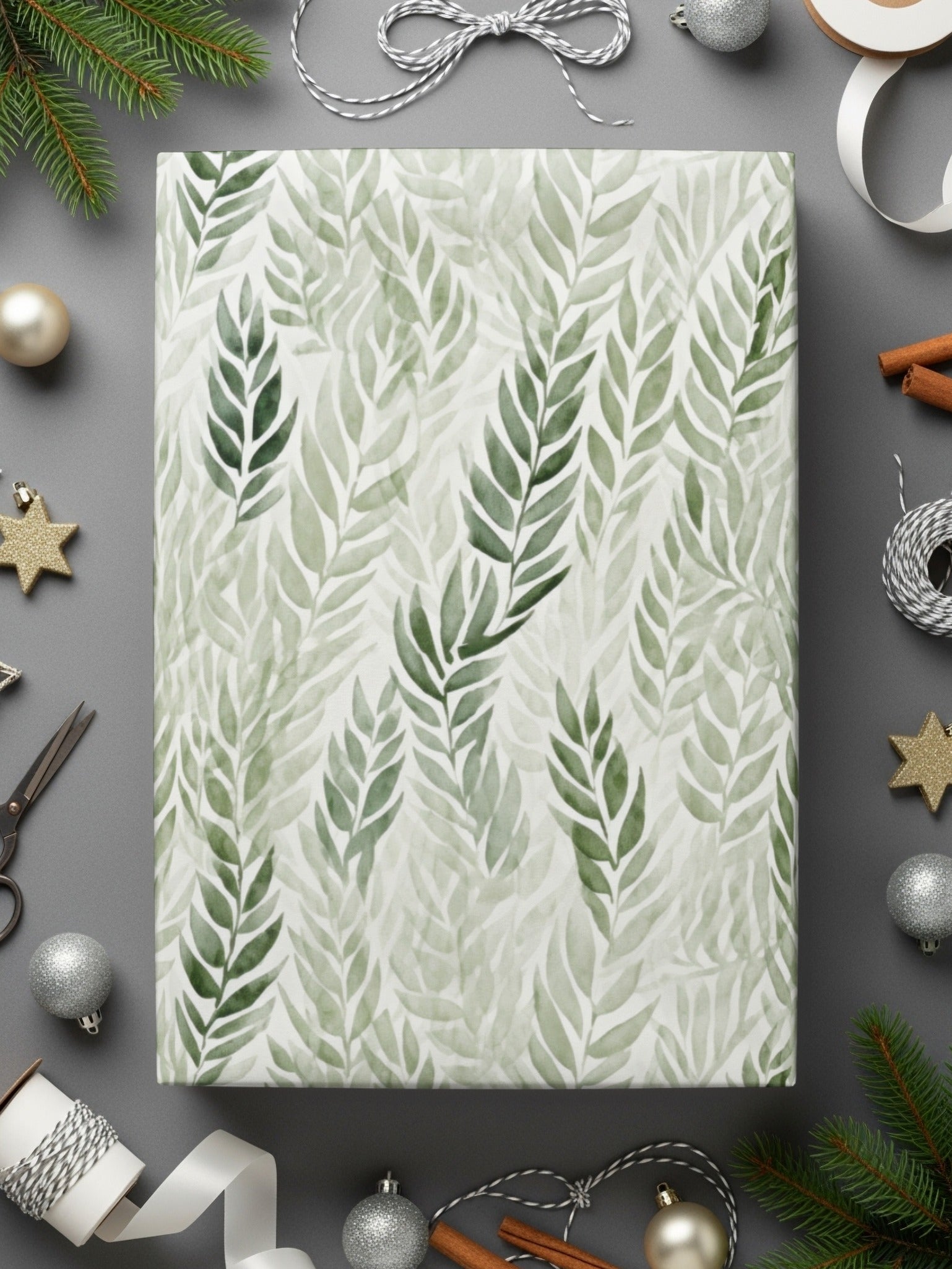 Elegant Green Leaf Pattern Wrapping Paper Product