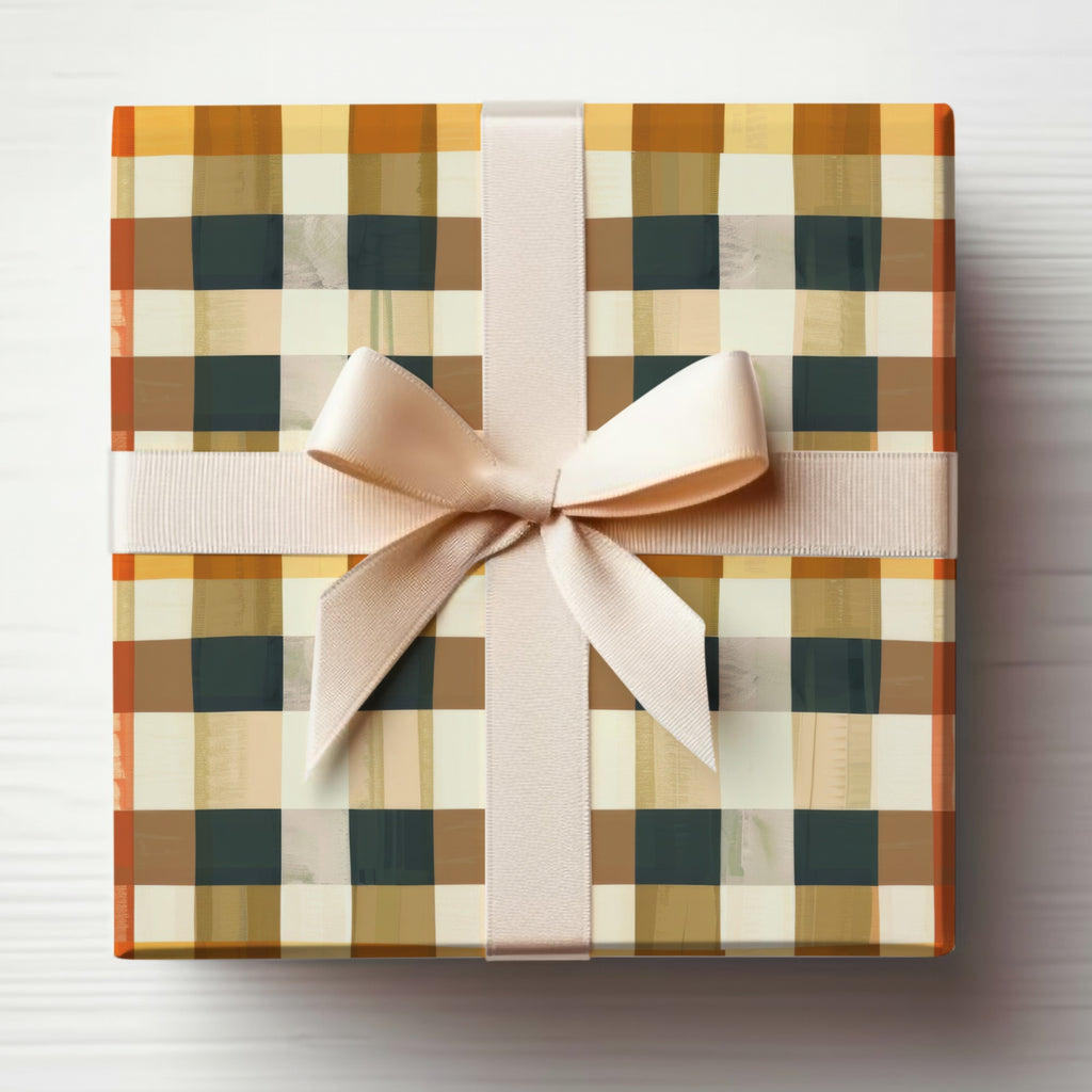 Checkered Gift Box Wrapped with Elegant Ribbon