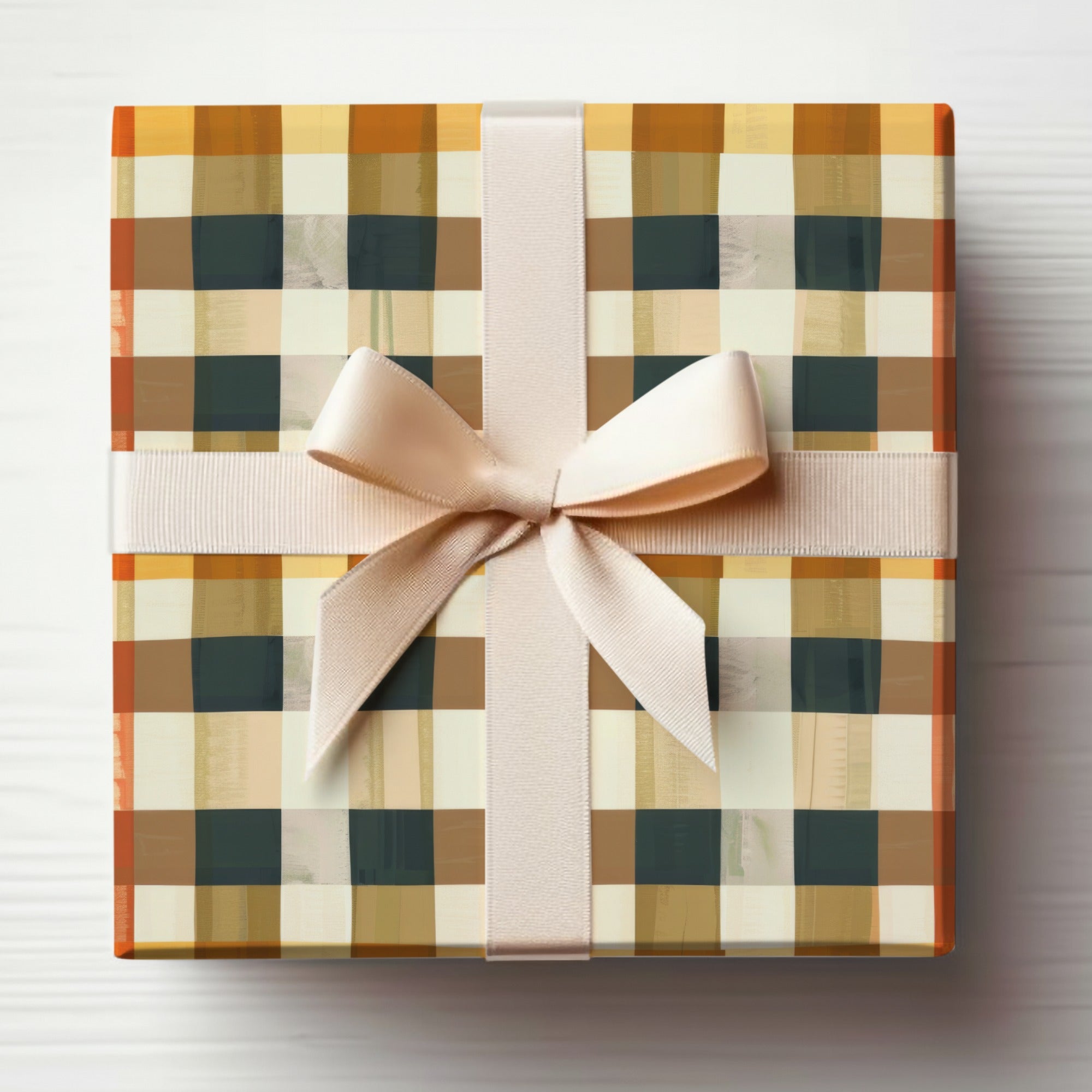 Checkered Gift Box Wrapped with Elegant Ribbon