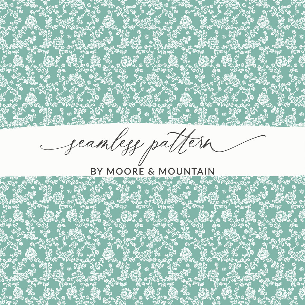 Floral White and Green Seamless Pattern Design