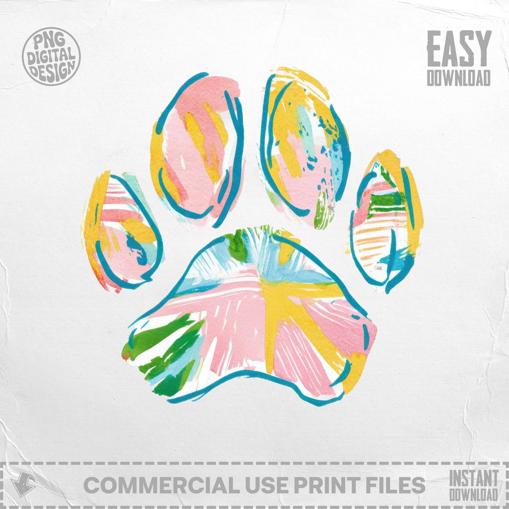 Abstract paw print with colorful brush strokes and text "PNG DIGITAL DESIGN" and "EASY DOWNLOAD".