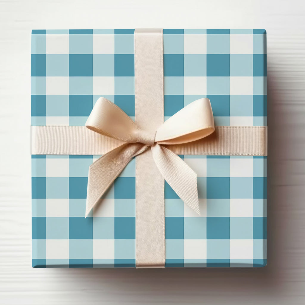 Blue and White Checkered Gift Box with Bow Product