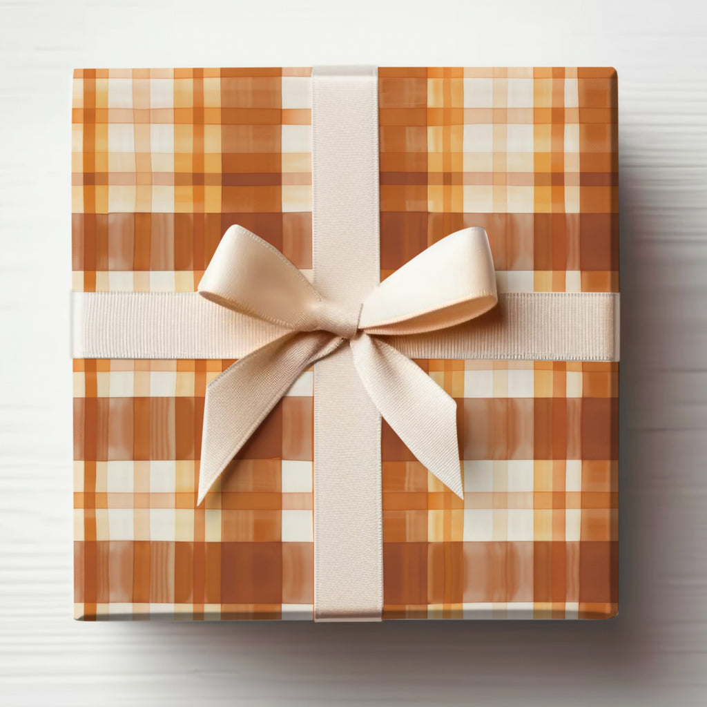 Elegant Orange Plaid Design Gift Box Wrapping Paper