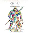 Illustration of David facing a giant with spear and slingshot.