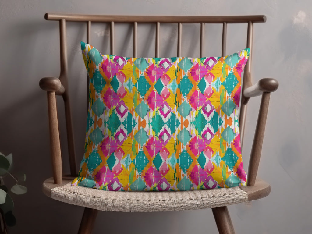 Bright Abstract Geometric Pattern Throw Pillow