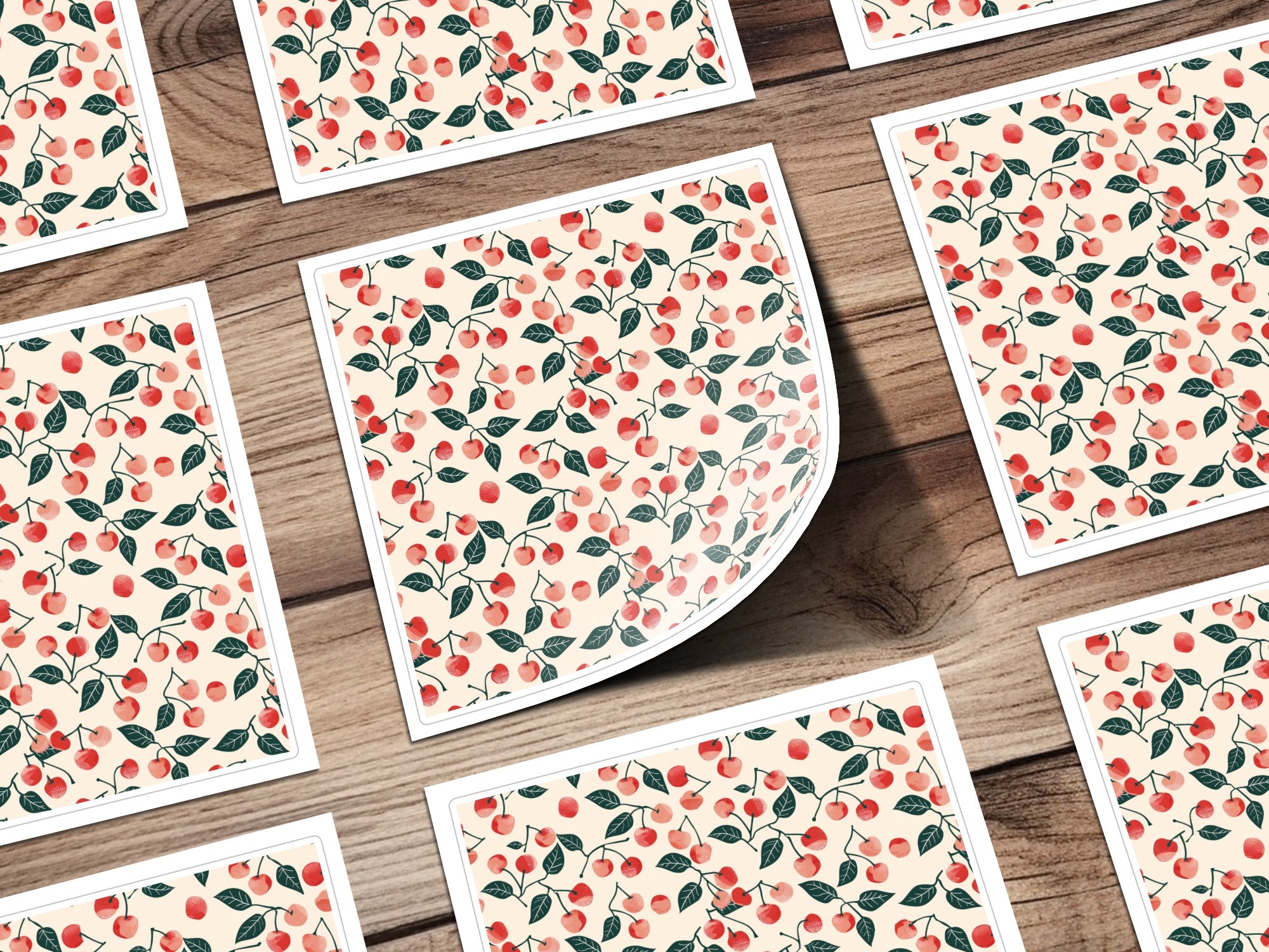 Vintage Cherry Pattern Printed Stationery Paper Sheets