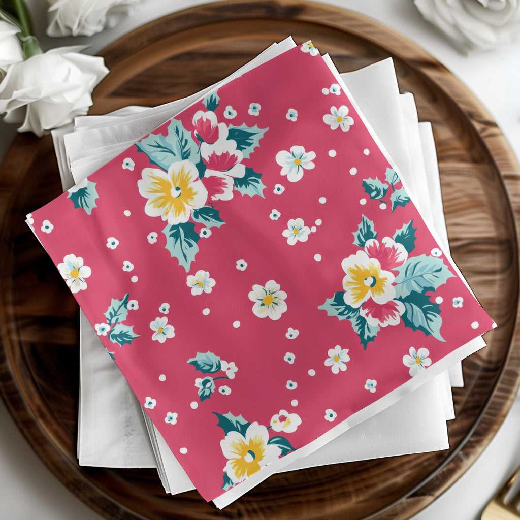 Vibrant Floral Print on Red Napkin Perfect for Decor