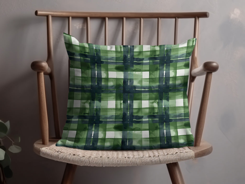 Green and Navy Plaid Pattern Decorative Cushion Pillow