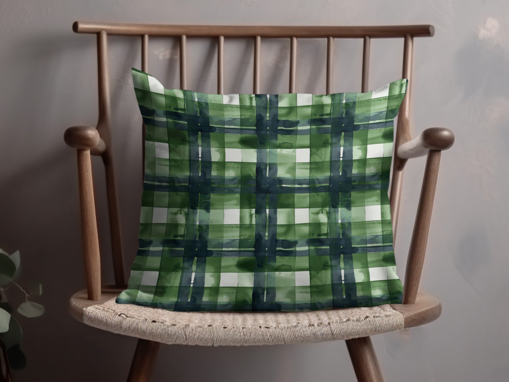 Green and Navy Plaid Pattern Decorative Cushion Pillow